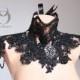 Gothic Black Lace Statement Jewelry Chest Piece with Czech Crystal beads and Dragon Pendant
