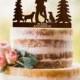 Couple with dogs, Silhouette Mr and Mrs cake topper, Two dogs cake topper, Mountains cake topper, Tree cake topper, Rustic cake topper