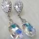Aurora Borealis Crystal Earrings, Swarovski AB Crystal Silver Earrings, Wedding Bridal Crystal Earrings, Rainbow Teardrop Dangle Earrings