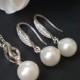 White Pearl Bridal Jewelry Set, Swarovski Pearl Drop Earrings&Necklace Set, Sterling Silver Pearl Wedding Set, Pearl Earrings, Pearl Pendant
