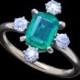 Antique Ring Emerald Diamonds 18k Gold Victorian Edwardian w Appraisal  (5462)