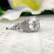 3.40Ctw Round Halo Ring - Vintage Engagement Ring -Wedding Ring- Art Deco Simulated Diamond Ring - Halo Promise Ring -14K White Gold Finish