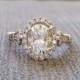 Estate Halo Moissanite Diamond Antique Engagement Ring Victorian Art Deco Heart Edwardian 14K White Gold "The Estelle "
