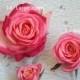 Hot Pink Rose Heads Real Touch Roses DIY Wedding Cake Toppers Real Touch Silk Wedding Flowers