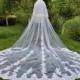 Floral wedding veil, white veil, two-layer flower veil, custom veil, blush cathedral wedding veil & comb