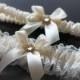 Ivory Bridal Garter Set, Ivory Wedding Garters