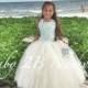 Lace Flower Girl Dress Beach Wedding Tulle Flower Girl Dress Aqua and Ivory Dress   All Sizes Girls