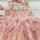 Dusty pink blush .flower girl dress,  Feathers top,Baby  toddler dress,tulle and feathers , girl wedding dress