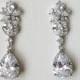 Crystal Bridal Earrings, Cubic Zirconia Teardrop Silver Earrings, Wedding Clear Crystal Earrings Statement Earrings Wedding Zirconia Jewelry