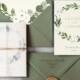 Amelia White Floral Wedding Invitation - Greenery Wreath with White Flowers. Eucalyptus wedding invites, Save the Date, rustic twine, vellum