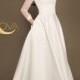 Short Satin Wedding Dress Long Sleeves, Tea Length Minimalist Wedding Dress Modest