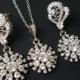 Crystal Bridal Jewelry Set, Cubic Zirconia Earrings Necklace Set, Wedding Crystal Jewelry, Zirconia Earrings, Crystal Pendant Bridal Jewelry