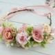 Flower crown blush pink Hair piece with flower Headband for bride Wedding hair wreath Floral halo for women Floral crown wedding Tropical