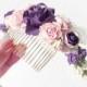 Purple and Pink Flower Comb, Cottage Shic Purple Bridal Headpiece, Romantic Bridal Comb, Purple Bridal Hair Flower, Rustic Style Hair Comb.