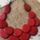 Red Tagua necklace Big bold chunky necklace statement Anniversary gift for wife Double layer bib Valentine’s Day gifts Two 2 strand collar