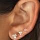Single (Half Pair) 14k Gold Genuine Diamond 3 Stone Trio Triangle Cluster Stud Earrings w/ High Quality Diamonds in White Yellow Rose Gold