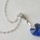 Blue Heart Crystal Necklace, Sapphire Heart Dainty Necklace, Swarovski Sapphire Heart Small Necklace, Heart Jewelry, Wedding Heart Pendant