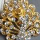 5 Rhinestone Button Embellishment Gold Peacock Crystal Wedding Brooch Bouquet Invitation Cake Hair Comb Shoe Clip BT536