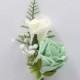 Artificial Wedding Flowers, Mint Green & Ivory Double Foam Rose Buttonhole