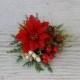 Greenery Christmas flower clip, Winter wedding headpiece, Poinsettia hair clip