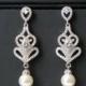 Pearl Chandelier Bridal Earrings, Swarovski White Pearl Dangle Earrings, Pearl Bridal Jewelry, Wedding Pearl Jewelry, Pearl Silver Earrings