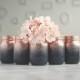 Set of 6 Navy Blue and Rose Gold Wedding Vases, Painted Mason Jar Centerpieces, Ombre Jars