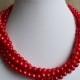 red pearl necklace,4-rows pearl necklaces,wedding necklace,bridesmaids necklace,glass pearls necklaces,red pearl necklace,necklace,wedding