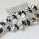 Navy Blue Bridal Hair Comb, Blue Crystal Hairpiece, Wedding Dark Blue Headpiece, Navy Crystal Hair Jewelry, Blue Floral Silver Hairpiece