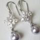 Lavender Pearl Wedding Earrings, Pastel Lavender Lilac Bridal Earrings, Swarovski Lavender Pearl CZ Earrings, Lilac Silver Bridal Jewelry