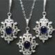 Bridal Jewelry Set, Wedding Earrings&Necklace Set, Navy Blue Silver Halo Jewelry Set, Vintage Bridal Jewelry Sapphire Blue Victorian Jewelry