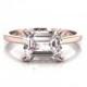 14K Rose Morganite Engagement Ring Diamond Solitaire Wedding Ring Proposal