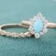2PCS  Oval cut Turquoise vintage engagement ring set  Unique  Cluster Moissanite Bridal Promise Anniversary Gift for women