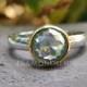 Two Tone Solitaire Ring Bezel Set, 2.0 CT Green Round Rose Cut Moissanite Engagement Ring, Wedding Ring, 10K Solid White/Yellow Gold Ring