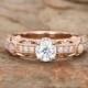 Vintage moissanite Engagement ring Rose gold Opal engagement ring for women diamond Half eternity ring Bridal antique Promise gift for her