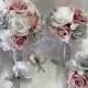 Wedding Bouquet, Bridal Bouquet, Bridesmaid Bouquet, 17 PIECE PACKAGE, Silk Flower, Wedding Flower, Silver, Dusty Pink, Lily of Angeles