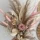 Pampas Grass Preserved Blush Pink Rose Boho Bouquet / Dried White Ruscus Bouquet / Blush Pink Bridal Bouquet