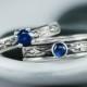 Blue Sapphire Couple Rings, Sterling Silver Couple Promise Ring Set His and Hers 