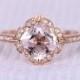 7mm Cushion Cut Morganite Engagement Ring Solid 14k Rose Gold Gemstone Diamond Wedding Band Bridal Ring Art Deco Retro Vintage Floral