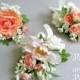 Choice of Silk Flower Corsages, Pink, Peach, Ivory, and Green, with Mini Peony, Open Roses, Ranunculus, and Lilacs