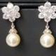 Pearl Flower Earrings, Swarovski Ivory Pearl CZ Earrings, Wedding Bridesmaids Pearl Earrings Pearl Drop Earrings Wedding Ivory Pearl Jewelry