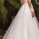 Long sleeve wedding dress, A-line bridal gown, Lace wedding dress, Ivory bridal dress, Maxi wedding dress, Split dress, Romantic tulle dress