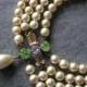 4 Strand Pearl Choker, Vintage Pearl Choker, Vintage Pearls, Amethyst, Peridot, Cream Pearls, Statement Choker, Bridgerton Jewelry