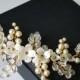 Pearl Gold Bridal Hair Vine, Swarovski Ivory Pearl Hair Piece, Wedding Pearl Crystal Headpiece, Bridal Hair Jewelry, Pearl Floral Wreath