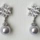 Pastel Lavender Pearl Bridal Earrings, Wedding Lilac Pearl Earrings, Swarovski Lavender Pearl Drop Earrings, Lilac Silver Flower Earrings