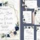 Navy and Blush Wedding Invitation Suite Template, Geometric Wedding Set, Blue Navy and gold, blush and navy invite, Wedding Bundle Set, NAVI