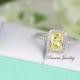 1.88ctw Light Canary Emerald Radiant Cut halo engagement ring, promise ring, wedding ring, anniversary ring, sterling silver