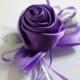 Purple Boutonniere, Lilac Satin Rose Boutonniere,  Purple Ribbon Rose Boutonniere