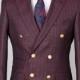 Double Breasted Maroon, Striped - Golden Button Men Suit