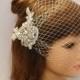 Bridal Birdcage veil Blusher veil 9" Veil White,Ivory #birdcage veil Bandeaue style Gatsby 1920's  2 Pc Set Veil & 3D Crystal Lace Hair clip
