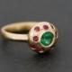 Emerald Cluster Ring with Rubies - Emerald and Ruby Engagement Ring in 18K Gold